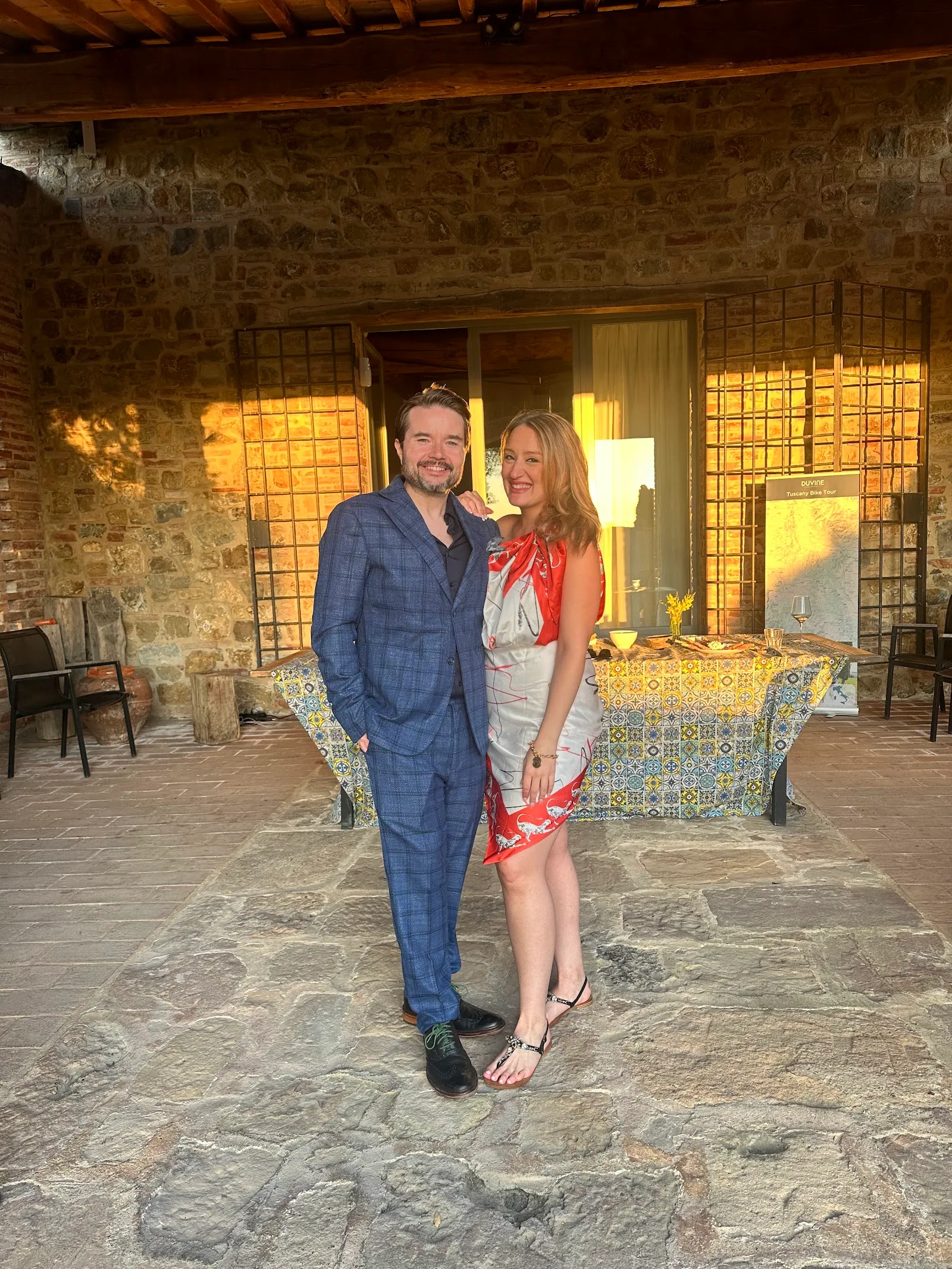Evening on a stone patio in Tuscany